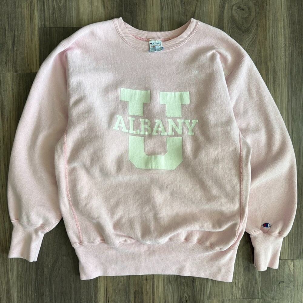 Vintage Champion Reverse Weave Sweatshirt Men's Size L University at Albany Pink